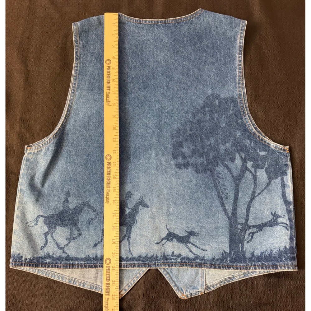 Vintage Vivaldi Jeanswear Denim Vest Women Large Fox Hunt Equestrian Light Wash - Picture 7 of 7